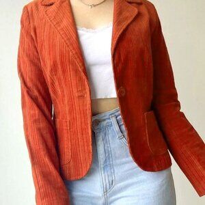 90s 70s corduroy clean blazer in rust orange